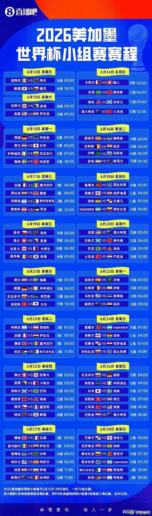 2026世界杯小组赛赛程高清版完整安排直播平台 2026世界杯小组赛赛程高清版完整安排直播平台